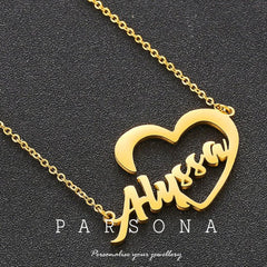 Golden Customize English Name With Heart necklace