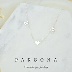 White Customize Small 2 Alphabets with Heart Necklace