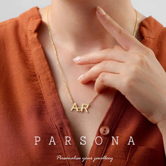 Golden Customize Big 2 Alphabets With heart Necklace