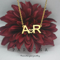Golden Customize Big 2 Alphabets With heart Necklace